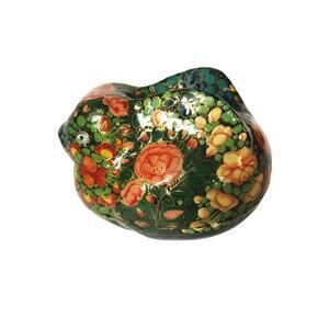 Small Green Floral Paper Mache Bunny Rabbit Trinket Box Covered Box